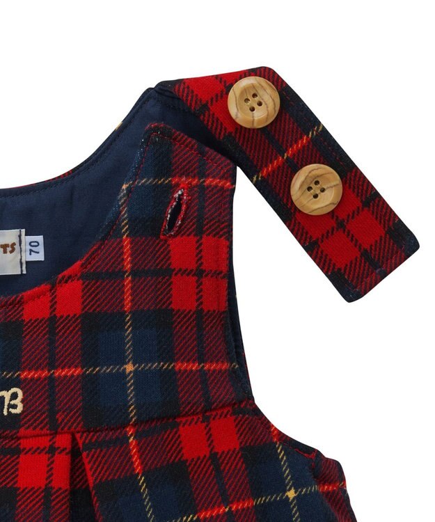 MIKI HOUSE HOT BISCUITS 【70-100cm】 チェック柄 裏毛パイル ジャンパースカート 赤