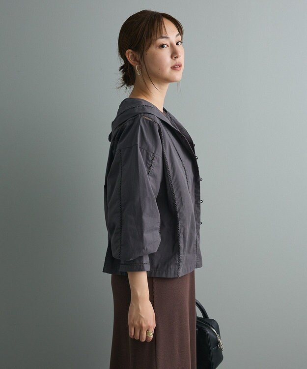 CRAFT STANDARD BOUTIQUE 梯子レースフード付きブラウス Charcoal Gray