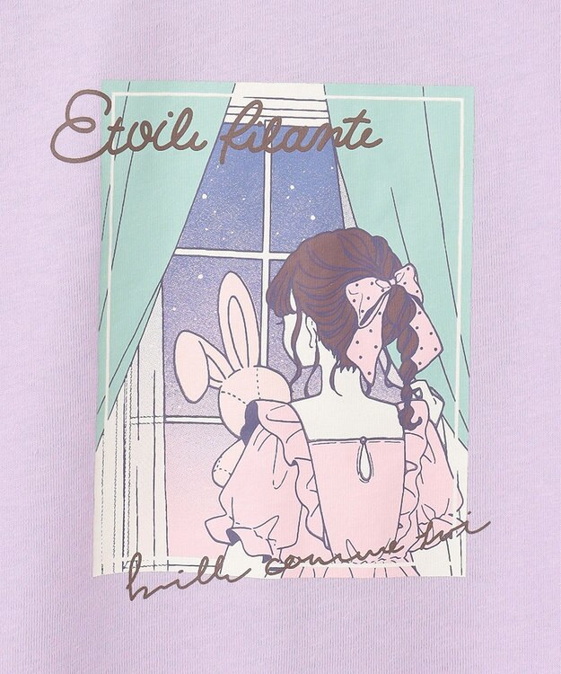 ANY KIDS 袖フリル エモプリント Ｔシャツ ラベンダー