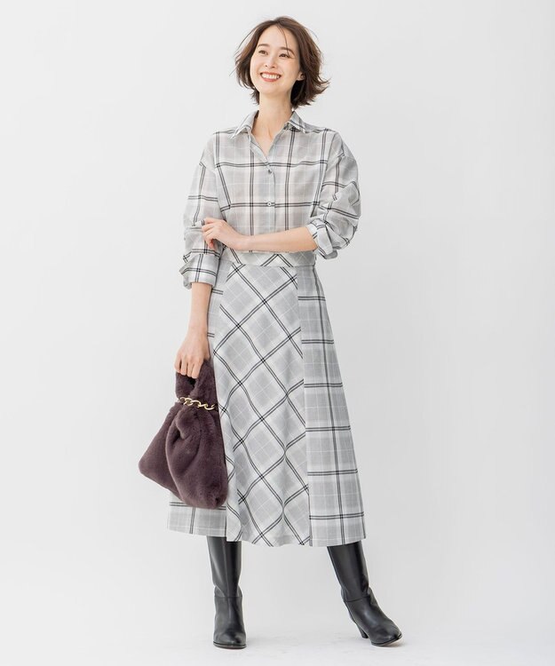 自由区 フェイクファーワンハンドル バッグ グレー系