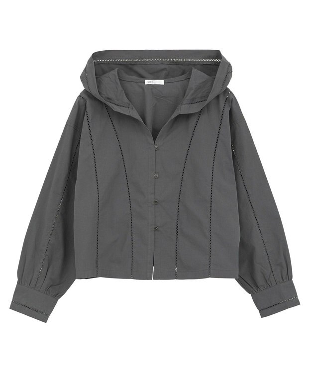 CRAFT STANDARD BOUTIQUE 梯子レースフード付きブラウス Charcoal Gray