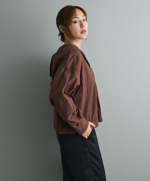 CRAFT STANDARD BOUTIQUE 梯子レースフード付きブラウス Brown
