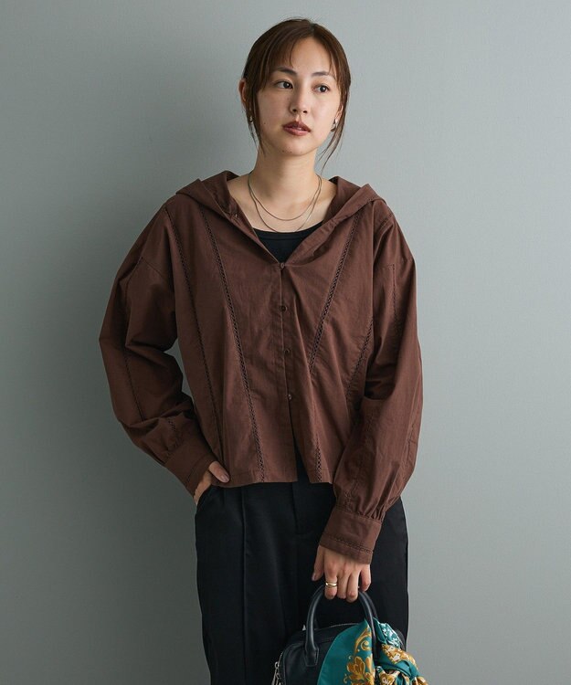 CRAFT STANDARD BOUTIQUE 梯子レースフード付きブラウス Brown