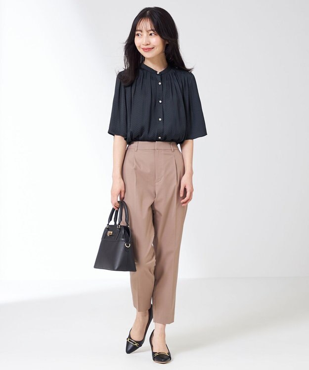 ANY SIS 【洗える】サテンドビー ブラウス ネイビー