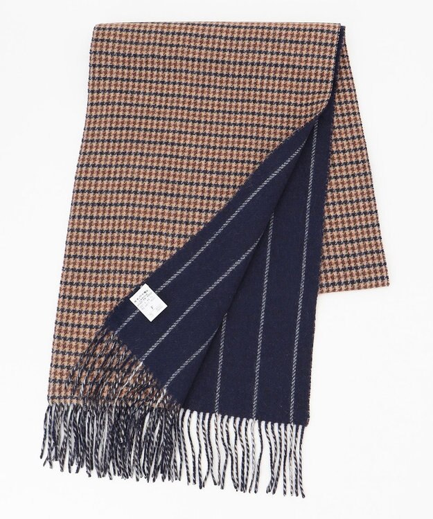 J.PRESS MEN リバーシブル カシミヤマフラー チェック×ストライプ ベージュ系4