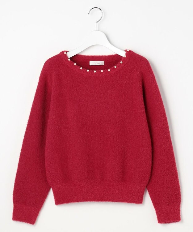 Feroux パール付きシャギー ニット レッド系
