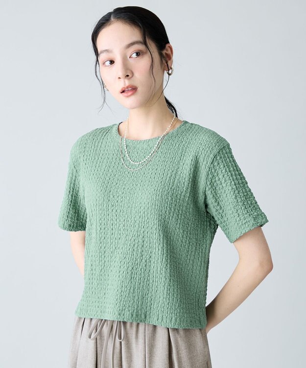 ANY L レースショート丈Tシャツ グリーン