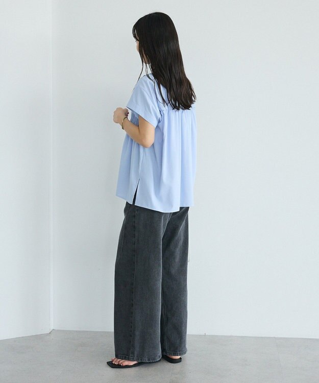 CRAFT STANDARD BOUTIQUE シャーリングショートスリーブブラウス Sax
