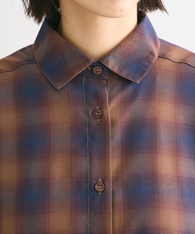 Green Parks オンブレーチェックライトシャツ Brown