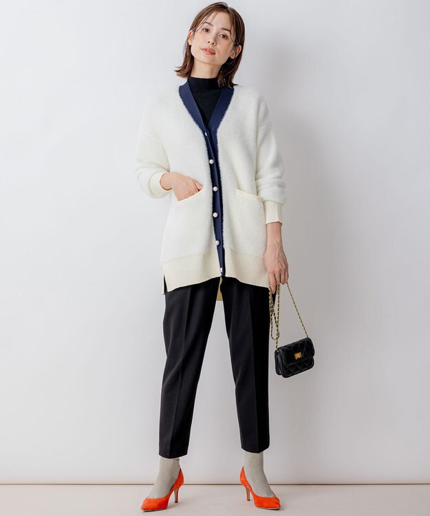 組曲 ナイロンファーニット カーディガン アイボリー系