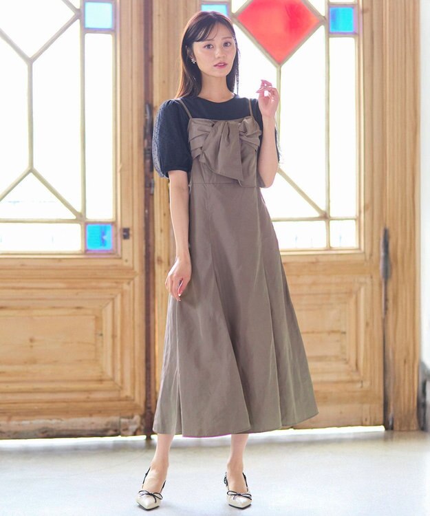 Feroux 【洗える】リボン キャミドレス ダークブラウン系