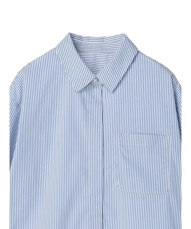 earth music&ecology パールボタンシャツ Stripe Blue