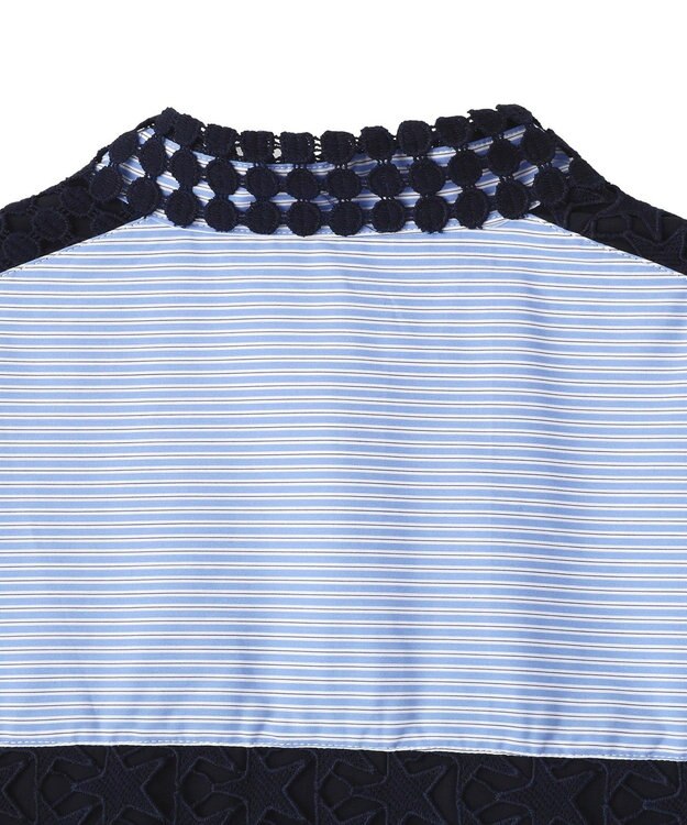 YECCA VECCA レースMIXレイヤードデザインシャツ Stripe Blue