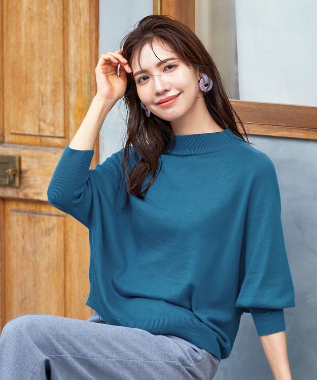 Tiaclasse L 【GOLD LABEL】【洗える】抗菌・防臭加工 ホールガーメント®ドルマンニット ブルー