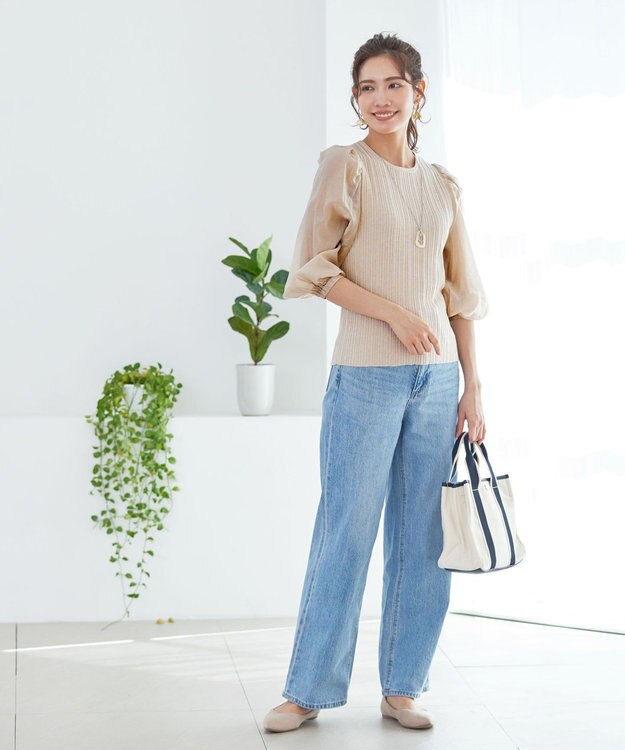 Tiaclasse 【洗える】袖ドッキングリブニットトップス アイボリー