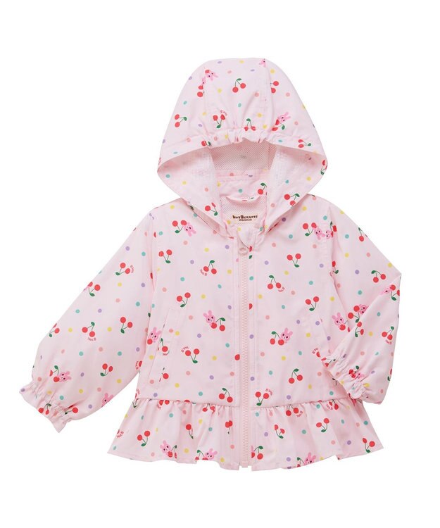MIKI HOUSE HOT BISCUITS 【80-120cm】キャビット×さくらんぼ 総柄ウインドブレーカー ピンク