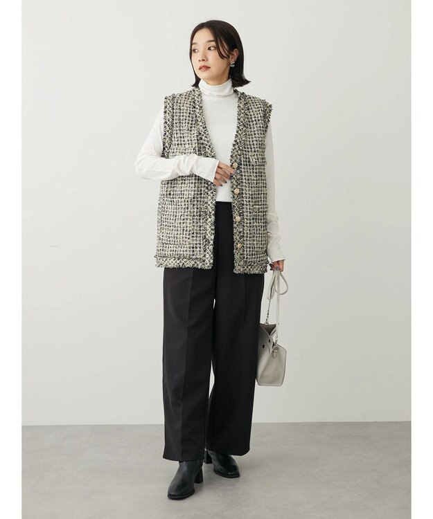 Green Parks カットリブタートルネックプルオーバー Ecru