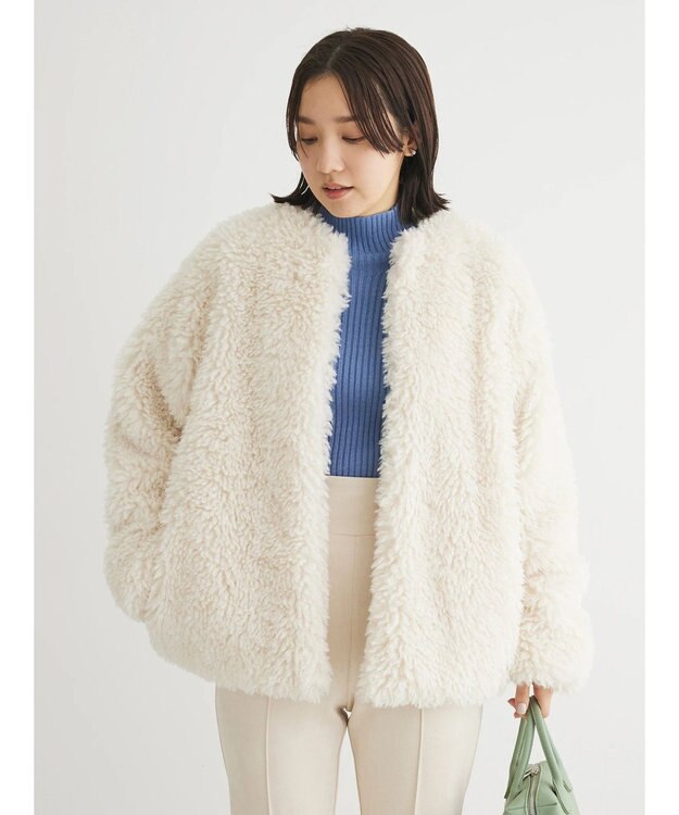 Green Parks ・ＥＬＥＮＣＡＲＥ　ＤＵＥ　シープファーノーカラーコート Ivory