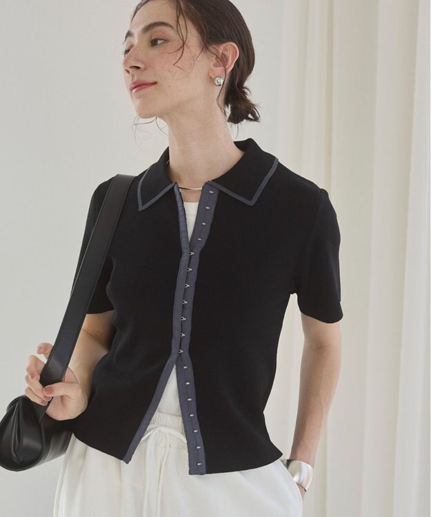 WEGO 【ANGIE VINTAGE/サマーニット】フロントホックポロニット ブラック