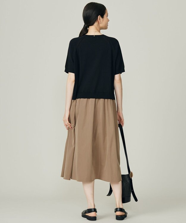 自由区 L 【洗える】タフタコンビ半袖 ワンピース ブラック×ブロンズ