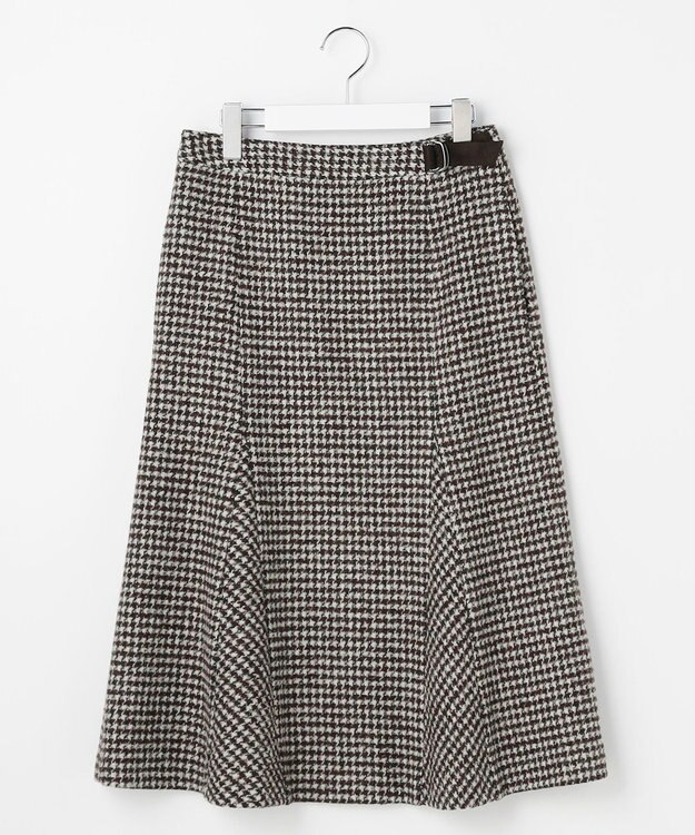 J.PRESS LADIES ウールシルク ハウンドトゥース フレア スカート ブラウン系