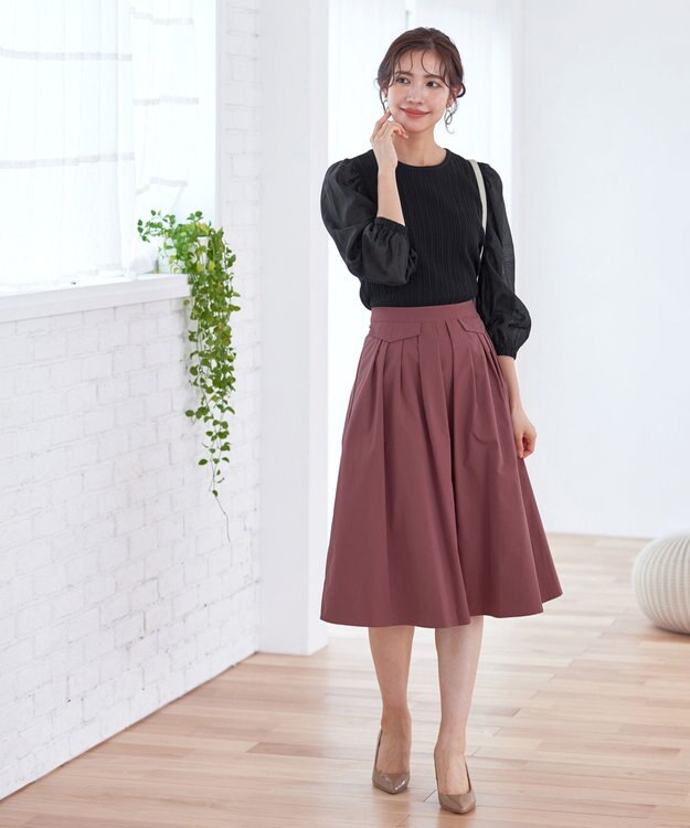 Tiaclasse 【洗える】袖ドッキングリブニットトップス ブラック