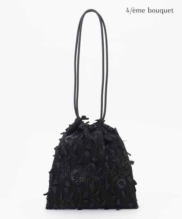 自由区 【カトリエムブーケ】Tweed a fleurs et rubans ドロストバッグ ブラック