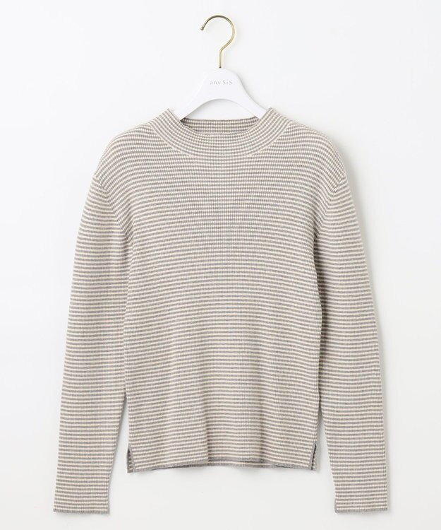 ANY SIS 【洗える】ハイネックインナー ニット グレー×アイボリー