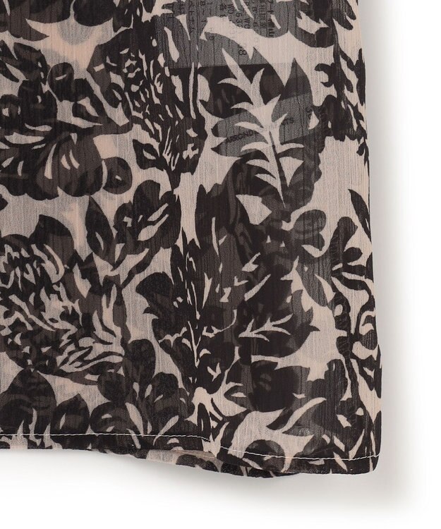 23区 【洗える】ボタニカルプリント スキッパー ブラウス ベージュ×ブラックプリント