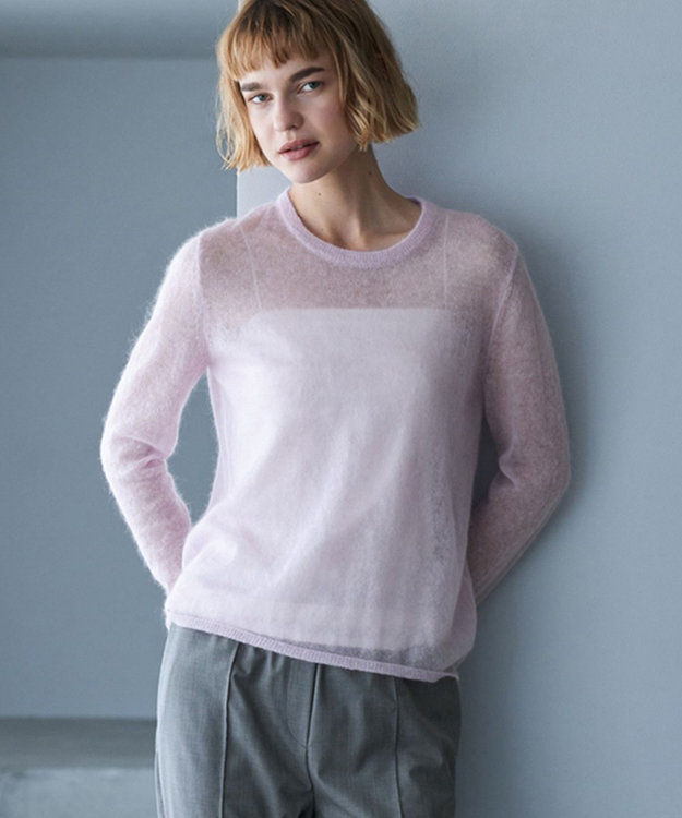 ICB L 【洗える】 シルキーシアーモヘヤ ニットプルオーバー シェルピンク系