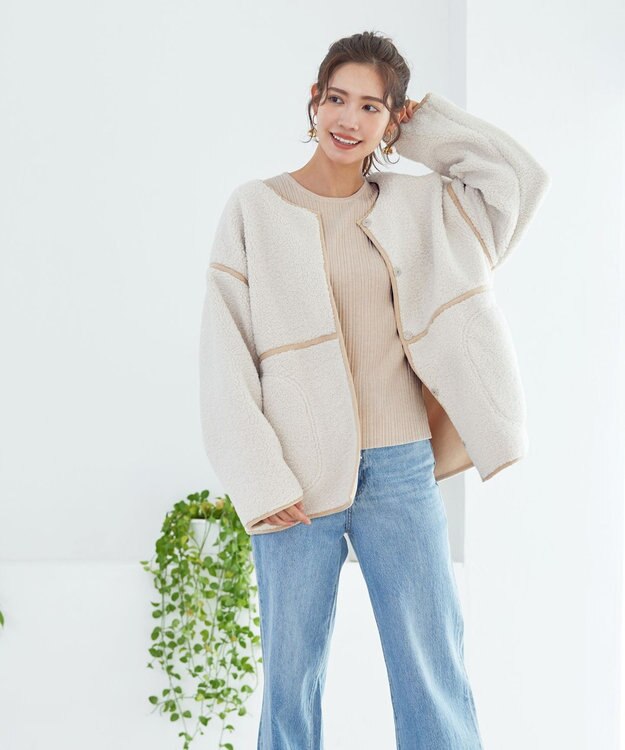 Tiaclasse 【洗える】袖ドッキングリブニットトップス アイボリー