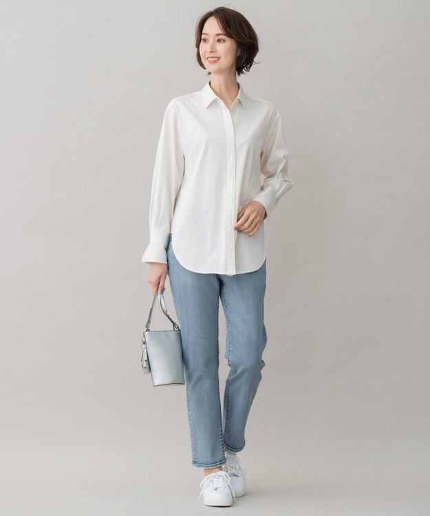 自由区 【WEB限定/洗える】ベビースキンデニム ストレートデニム スカイブルー系