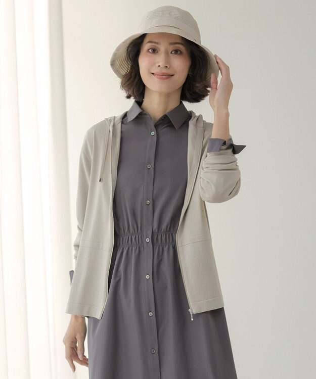 J.PRESS LADIES L Hood Cardigan ニット パーカー モカベージュ系