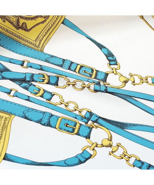 Marca 【 Marcaオリジナル】馬具と鞭 菱形スカーフ シルクツイル エメ×ネイビー