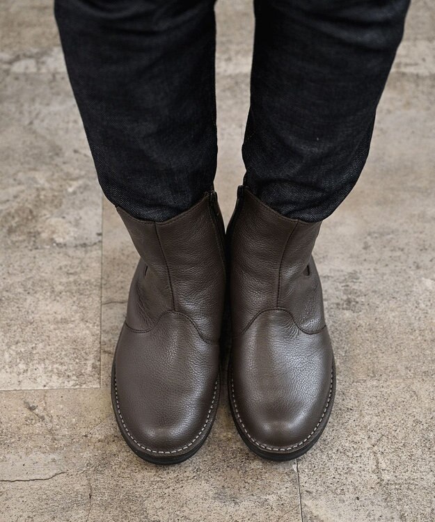 Pointer 本革軽量サイドゴアステッチショートブーツ ダークブラウン