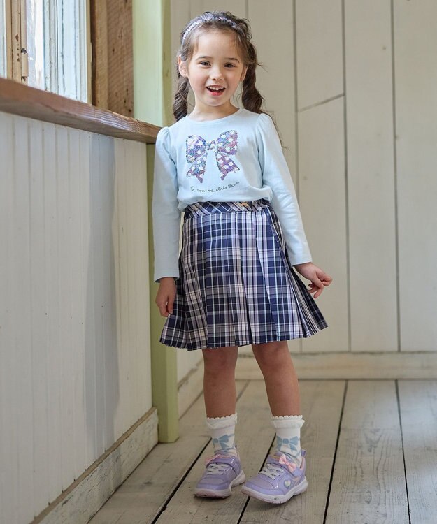 ANY KIDS ミラクルスパンコール長袖Tシャツ サックスブルー（リボン）