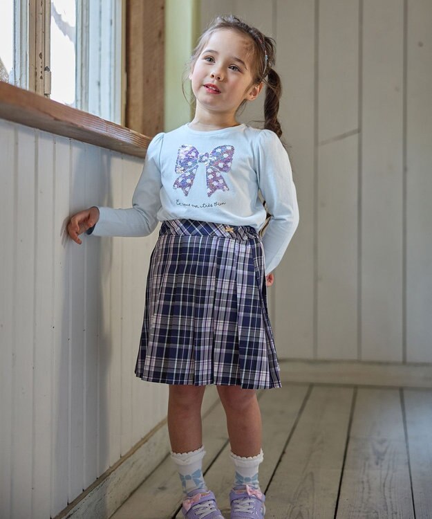 ANY KIDS ミラクルスパンコール長袖Tシャツ サックスブルー（リボン）