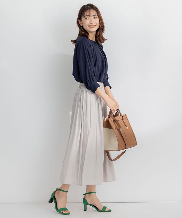 組曲 S 【WEB限定】シアーカルゼ ドルマンスリーブ ブラウス ネイビー系