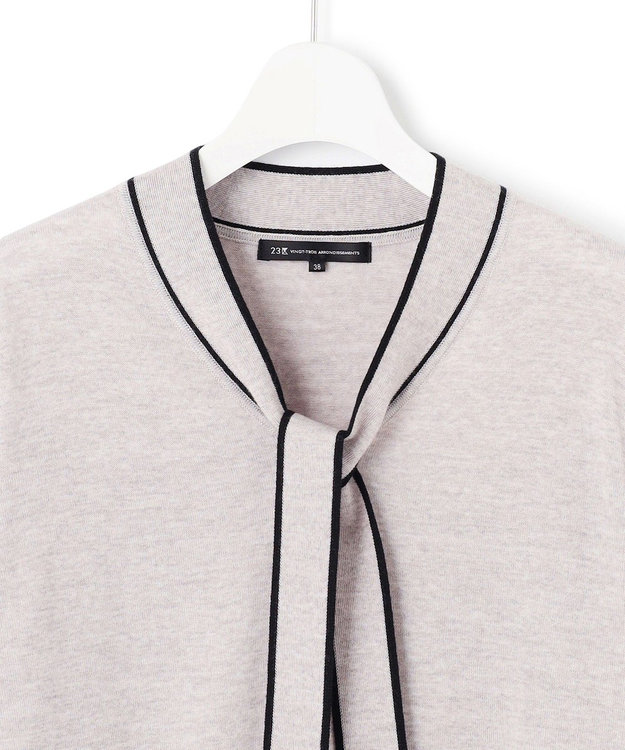 23区 【洗える】ウーステッドウール ボウタイ ニット ベージュ系