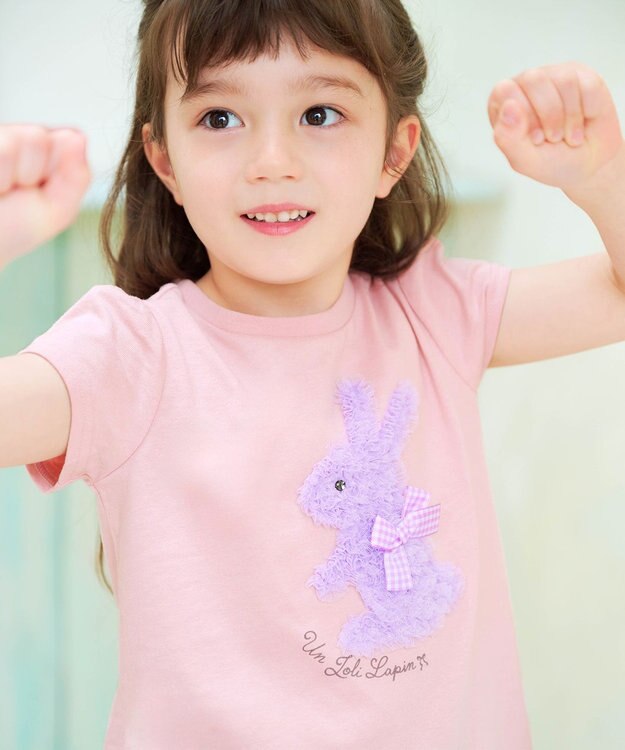 ANY KIDS ひんやりクール アップリケTシャツ ピンク（ウサギ）