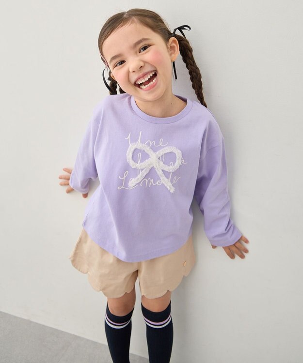 ANY KIDS 【綿100%】リボンアソート 長袖Tシャツ ラベンダー
