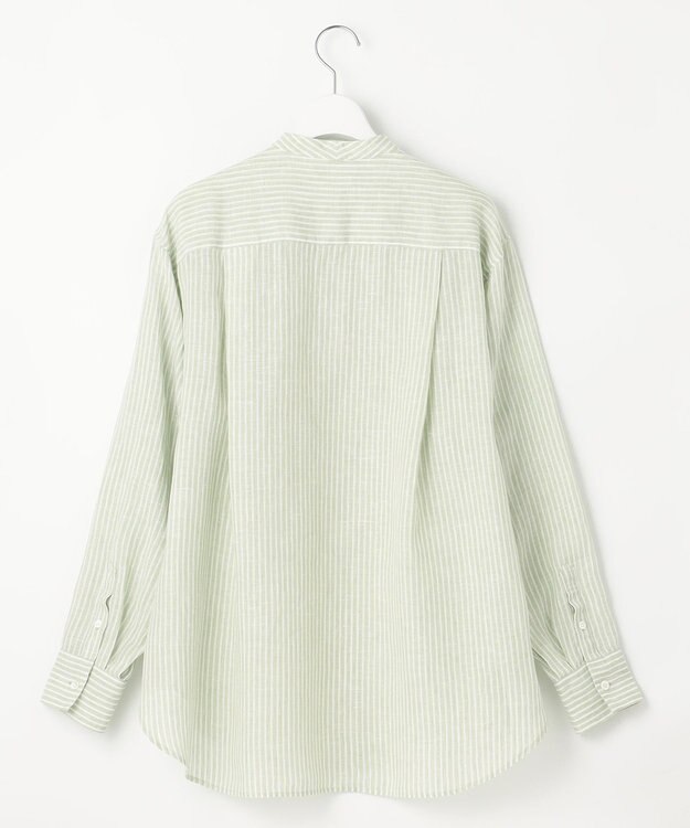 23区 【洗える】LIBECO バンドカラー シャツ メロンストライプ