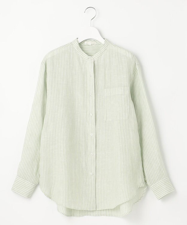 23区 【洗える】LIBECO バンドカラー シャツ メロンストライプ
