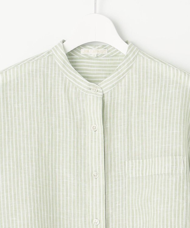 23区 【洗える】LIBECO バンドカラー シャツ メロンストライプ