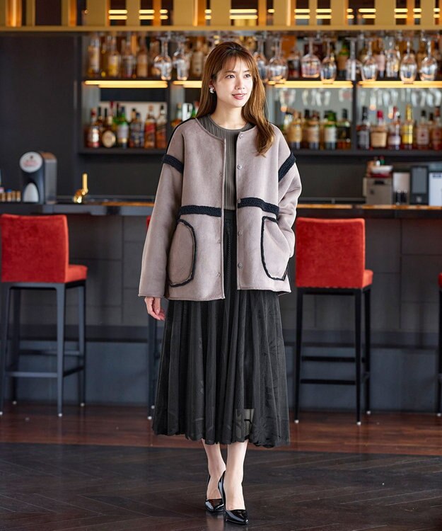 Tiaclasse 【洗える】袖ドッキングリブニットトップス モカ