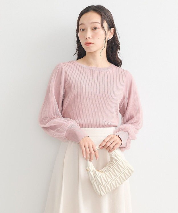 earth music&ecology マジョリカプリーツチュールニットプルオーバー Pink Beige