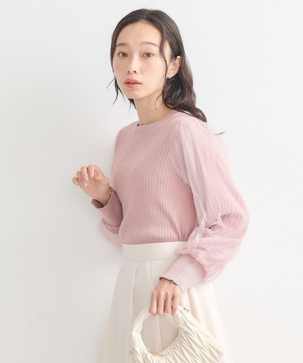 earth music&ecology マジョリカプリーツチュールニットプルオーバー Pink Beige