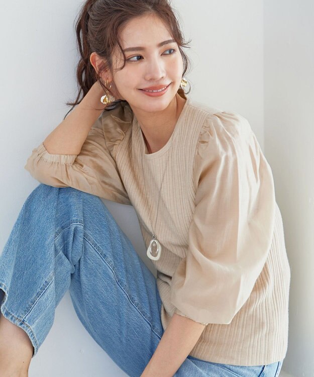 Tiaclasse 【洗える】袖ドッキングリブニットトップス アイボリー