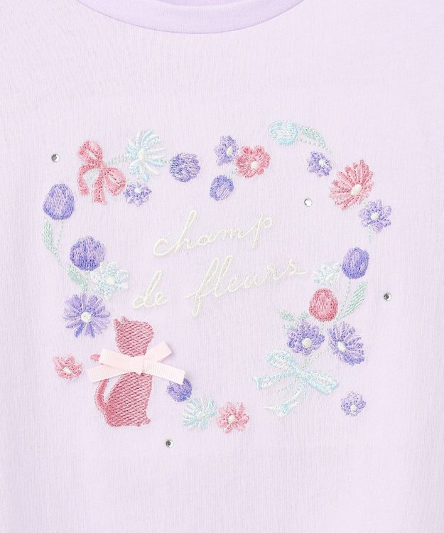 ANY KIDS フラワー 刺繍 Tシャツ ラベンダー