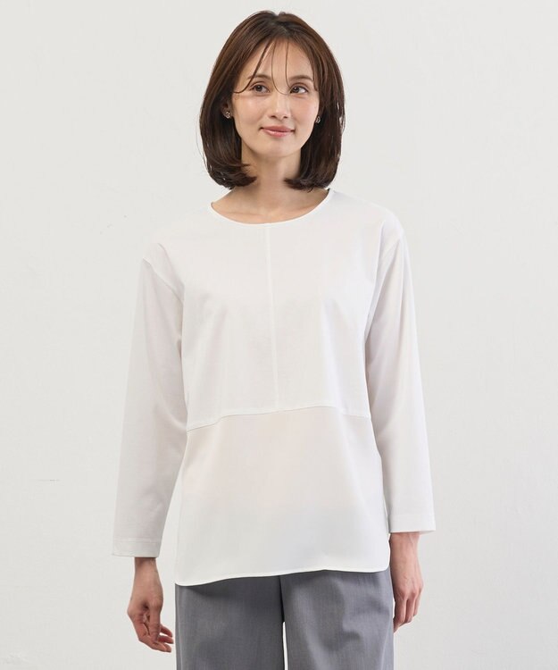 J.PRESS LADIES L ベーシックジャージー レイヤードフレア カットソー ホワイト系